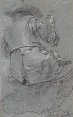 Dokumentasi “Seated Male Figure, Seen from Behind”; Black chalk heightened with white, on blue laid paper. Minneapolis Institute of Art.