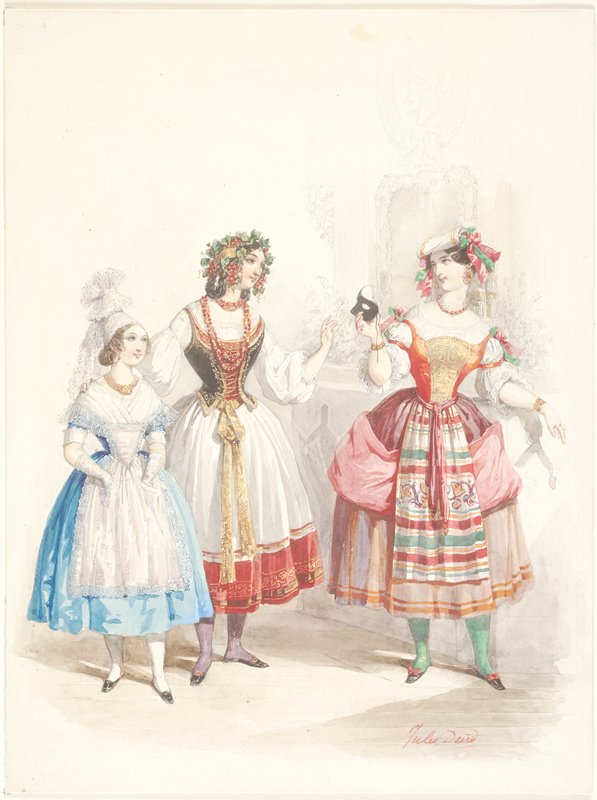 Three Women in Costume, Jules David, 19th century