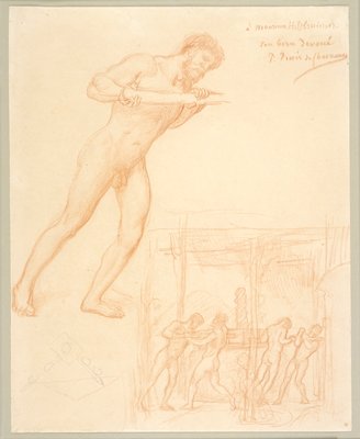 Dokumentasi “Studies of Men Turning a Cider Press”; Red chalk and graphite. Minneapolis Institute of Art.