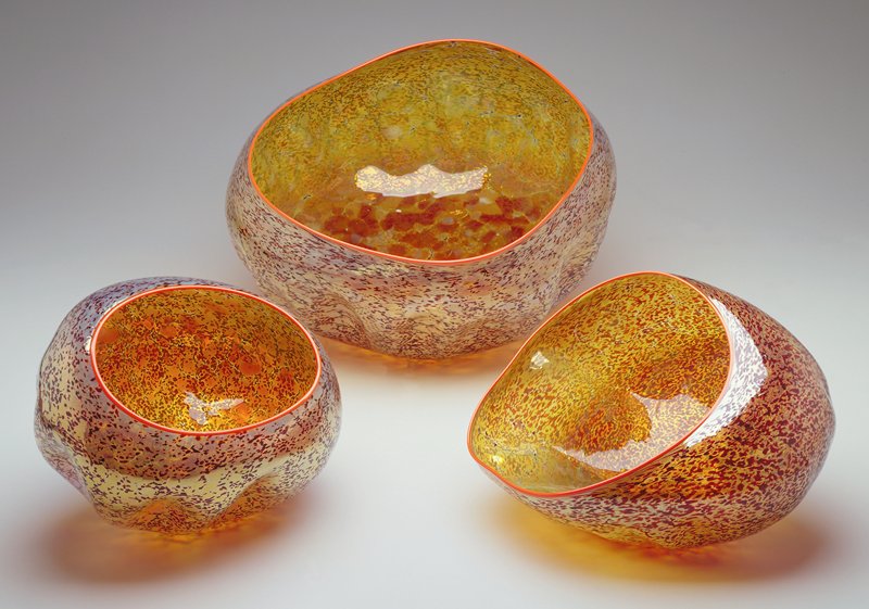 Silver Tiger Print Basket Set with Orange Lip Wraps, Dale Chihuly, 1995