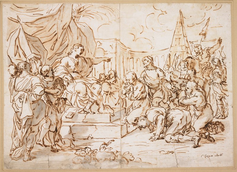 Joseph and His Brethren, Genesis 41 (recto); Minor Sketches of Head and Figures (verso), Lazzaro Baldi, 17th century