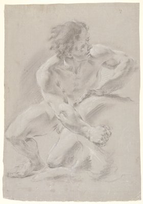 Dokumentasi “Crouching Male Nude”; Black chalk heightened with white, on laid gray prepared paper. Minneapolis Institute of Art.