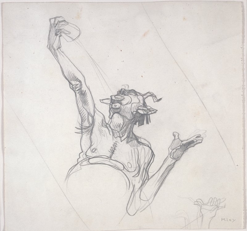 Satyr Drinking (with alternate study of hand), Heinrich Kley, 20th century