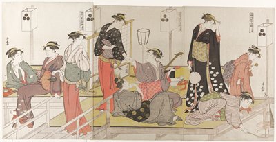 Dokumentasi “Enjoying the Evening Cool on the Riverbed at Shijō, a Triptych”. Minneapolis Institute of Art.