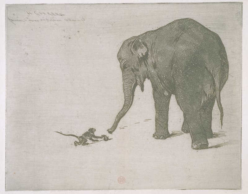 Elephant and Monkey, Henri-Charles Guérard, c. 1888