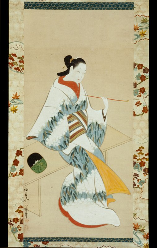 Seated courtesan, smoking, Hasegawa Eishun, c. 1725