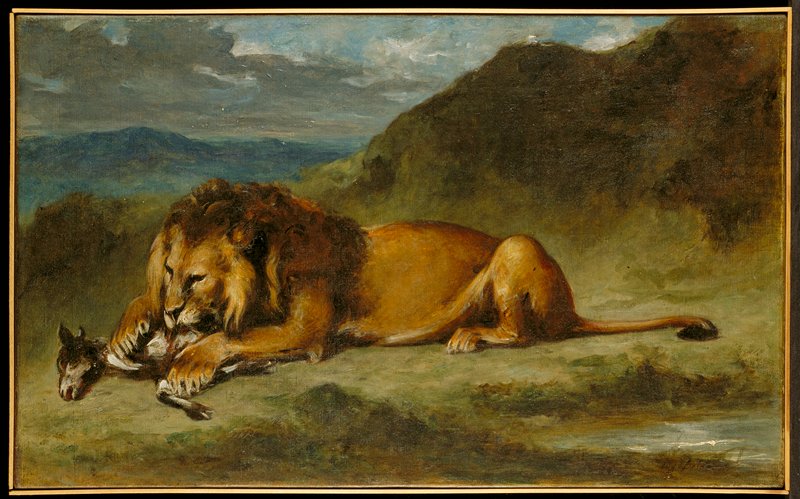 Lion Devouring a Goat, Imitator of Eugène Delacroix, mid 19th century