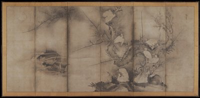 Egrets in Plum [right of the pair Egrets in Plum and Willow], Sesson Shūkei, second half 16th century