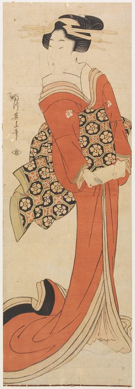 Woman Holding a Roll of Paper, Kikukawa Eizan, 1810s
