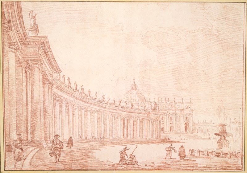 View of the Colonnade and St. Peter's Basilica, Rome, Юбер Робер, начало 1760-х