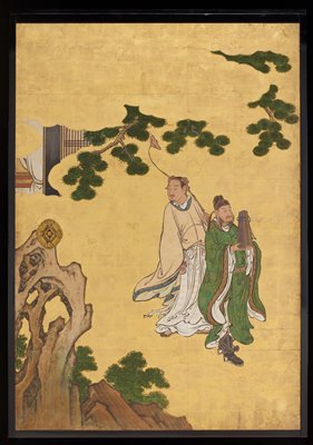 Cao Guojiu (left) and Lan Caihe (right) [left of the set Daoist Immortals], Kano Sansetsu, 1646