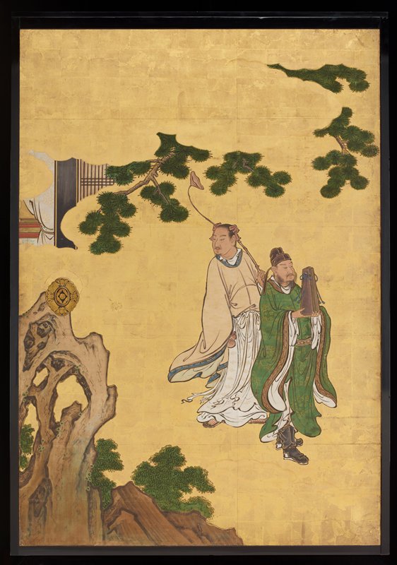 Cao Guojiu (left) and Lan Caihe (right) [left of the set Daoist Immortals], Kano Sansetsu, 1646