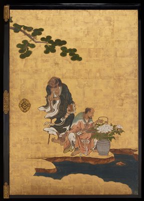 Li Tieguai (left), Han Xiangzi (right) [center right of the set Daoist Immortals], Kano Sansetsu, 1646