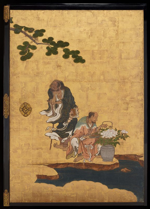 Li Tieguai (left), Han Xiangzi (right) [center right of the set Daoist Immortals], Kano Sansetsu, 1646