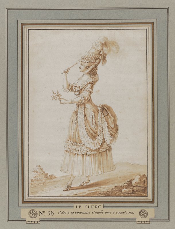 Dress in the Polish Style, preparatory drawing for Galerie des Modes et Costumes Français, Pierre Thomas Le Clerc, 1778