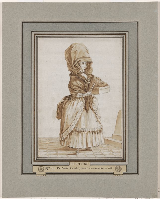 Fashion Merchant, preparatory drawing for Galerie des Modes et Costumes Français, Pierre Thomas Le Clerc, 1778
