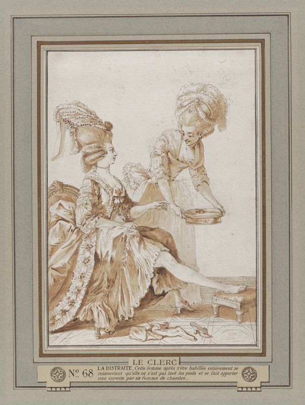 The Distracted Woman, preparatory drawing for Galerie des Modes et Costumes Français, Pierre Thomas Le Clerc, 1778