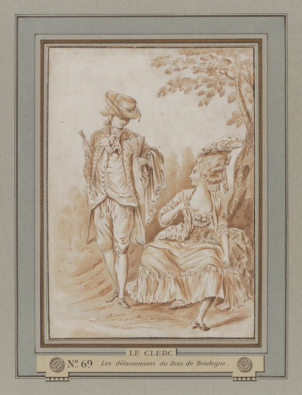 The Diversions of the Bois du Boulogne, preparatory drawing for Galerie des Modes et Costumes Français, Pierre Thomas Le Clerc, 1778