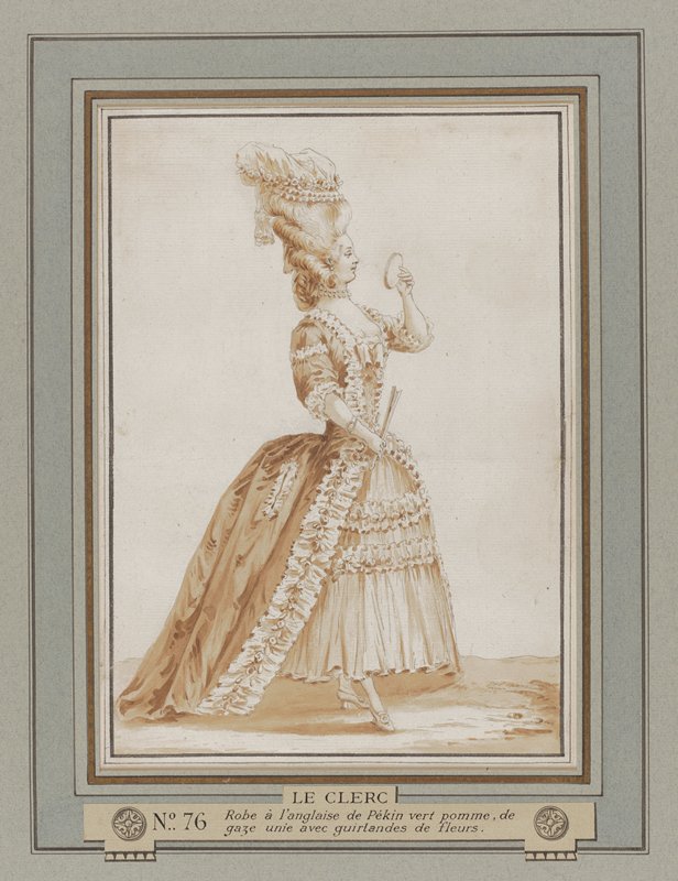 Dress in the English Style, preparatory drawing for Galerie des Modes et Costumes Français, Pierre Thomas Le Clerc, 1778
