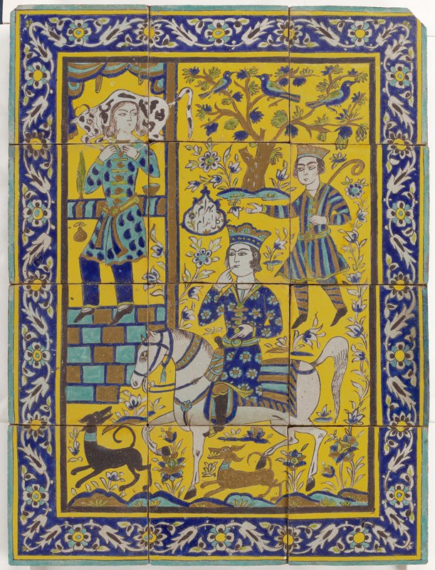 Fitna Tile painting depicting Bahram Gur and Fitna (“Practice Makes Perfect ...