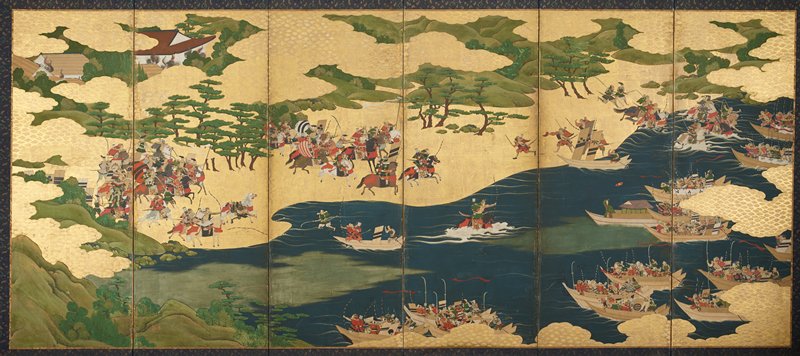 The Battle of Ichinotani [right of a pair of Scenes from The Tale of the Heike], Tosa School, mid 17th century