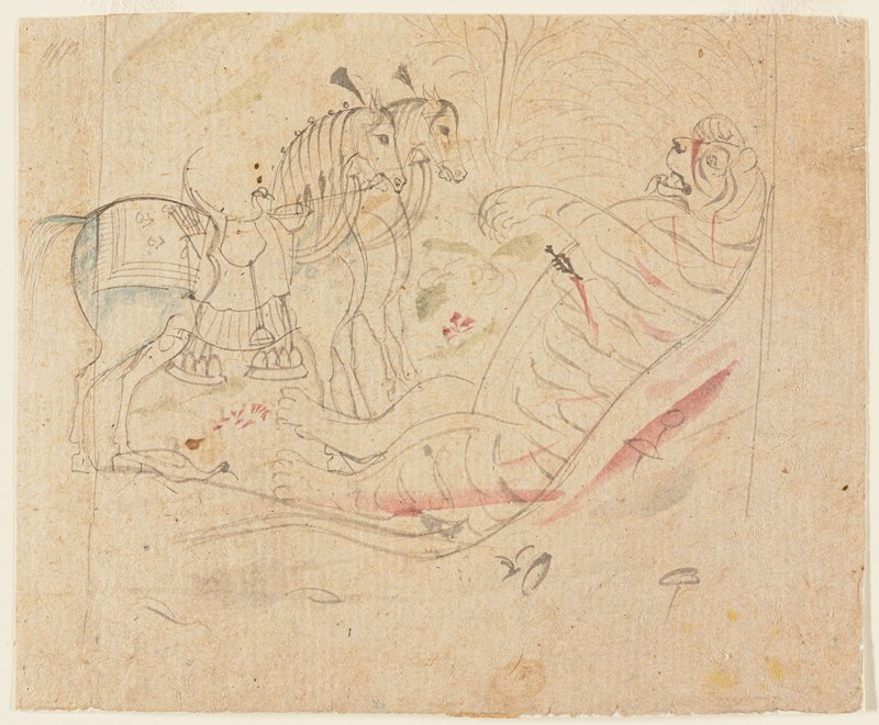 Two Caparisoned Horses and a Dead Tiger, c. 1800