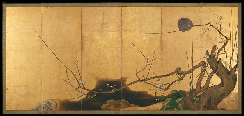 Plum Tree [right of a pair of Plum Trees], Hasegawa Tōtetsu, late 17th century