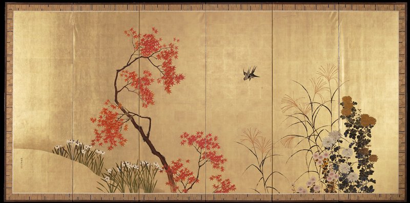 Autumn [left of a pair of Birds and Flowers in Spring and Autumn], Shibata Zeshin, second half 19th century