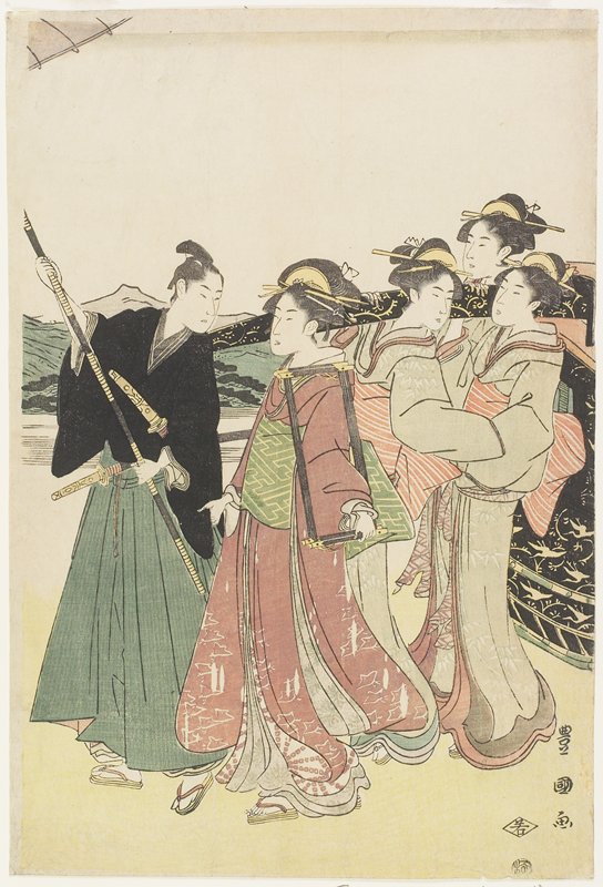 Oiran(High-class Courtesan) Travelling as a Mitate of  Daimyō Procession, Utagawa Toyokuni, 1790s