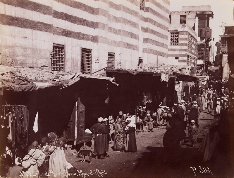 Grande rue de Bazar, Khan-el-Khalili, Pascal Sebah, 19th century