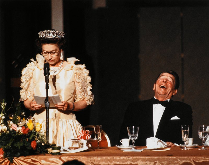 Court Jester (Queen Elizabeth II and Ronald Reagan, San Francisco), Diana Walker, 1983