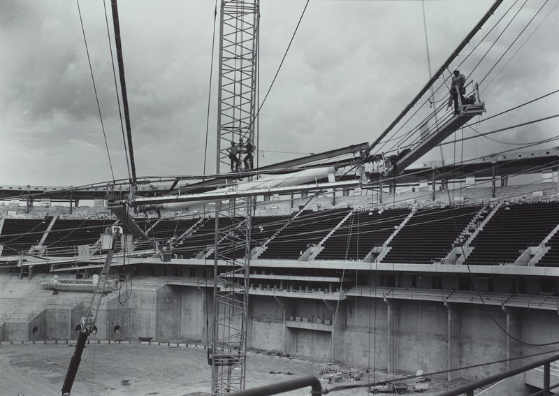 Initial Installation of Roof Panels, Construction of the Hubert H. Humphrey Metrodome, Minneapolis, Mark E. Jensen, July 20, 1981