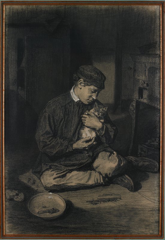 Seated Boy Holding a Cat (recto); Study of Kittens and a Plate of Milk (verso), François Bonvin, c. 1874–80