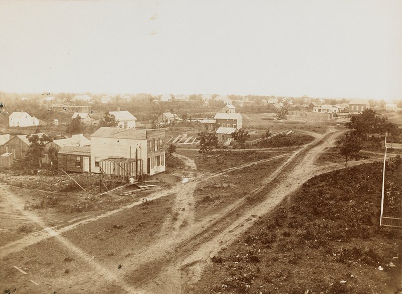 Minneapolis, looking north on Washington Avenue from Second Avenue South, Benjamin Franklin Upton, 1857