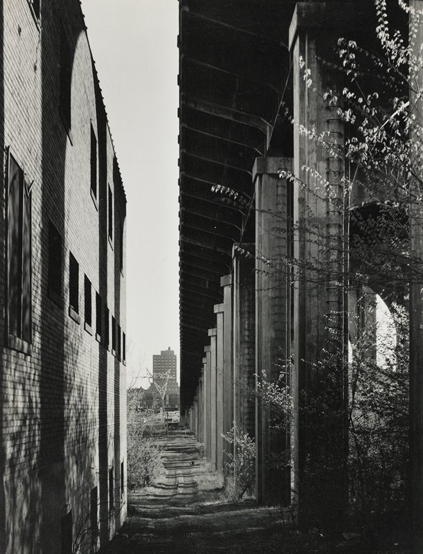 Untitled (buildings and road pillars), Robert Gene Wilcox, 20th century