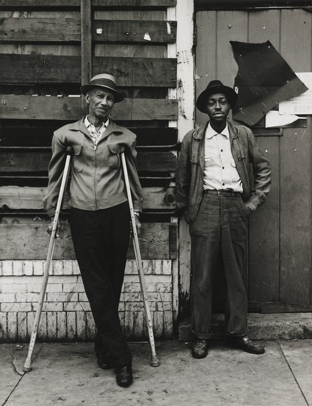 Untitled [2 men, one on crutches], Robert Gene Wilcox, 20th century