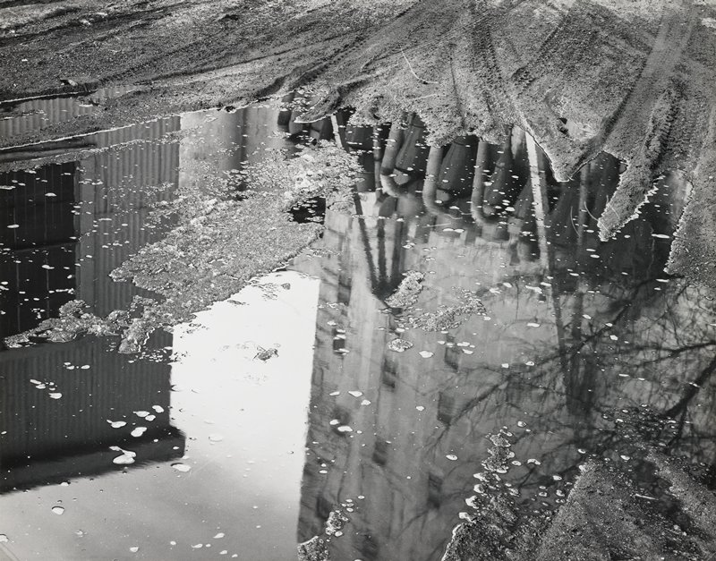 Untitled (building reflected in puddle), Robert Gene Wilcox, 20th century