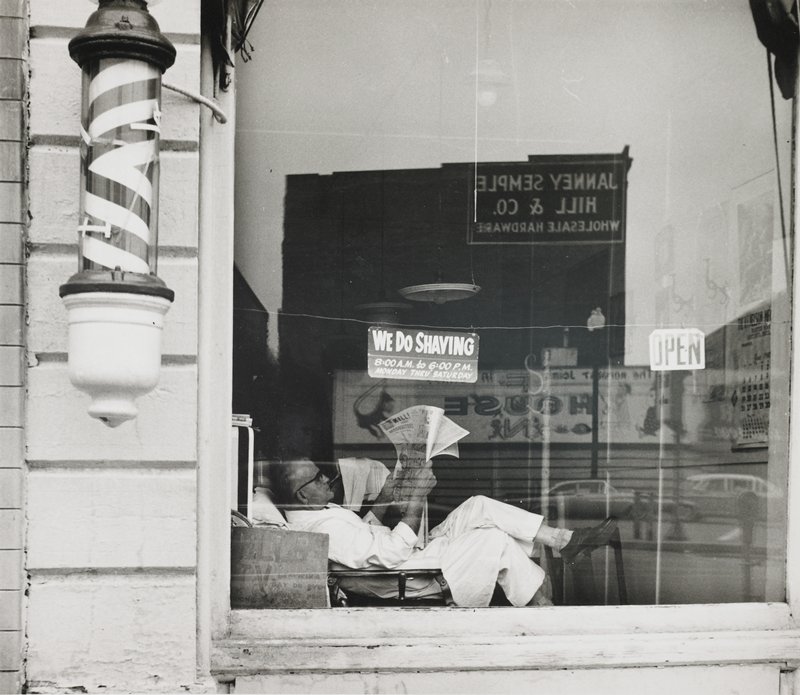 Untitled [man seated in barber shop], Robert Gene Wilcox, 20th century