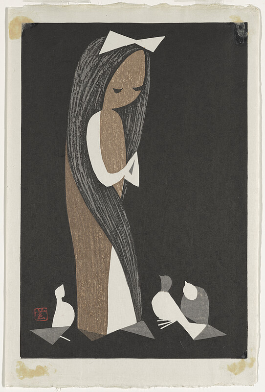 Doves and Girl, Kawano Kaoru, 1950s