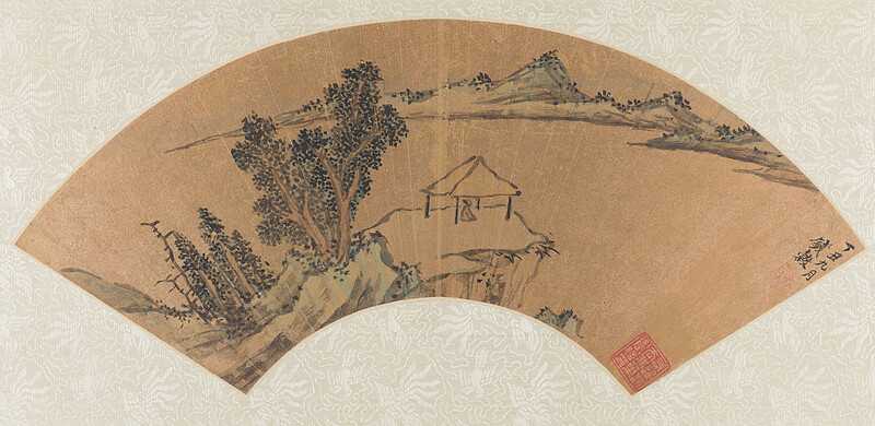 Seated Scholar under a Cliff Side Pavilion, Qian Gu, 16th century