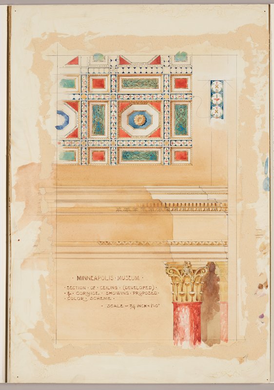 Minneapolis Museum, Section of Ceiling (Developed) and Cornice Showing Proposed Color Scheme, William Channing Whitney, c. 1930–31