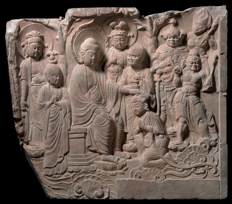 Buddha Stroking the Head of a Follower, late 8th century