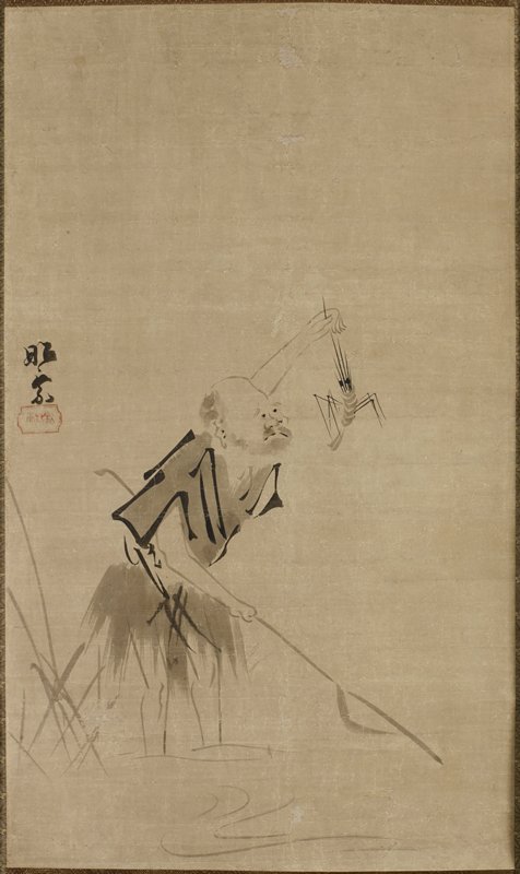 Priest Xianzi (Kensu) Catching a Shrimp, Shōjō Shōkadō, first half 17th century