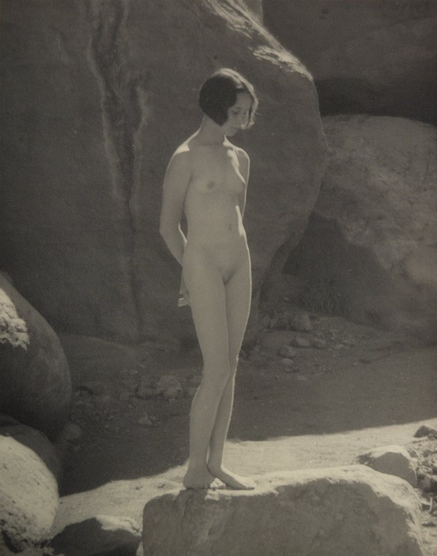 Untitled [standing nude on rock, looking down], Forman G. Hanna, 20th century