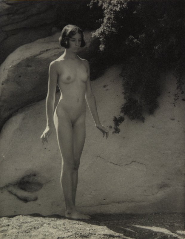 Untitled [standing nude in front of rock wall and foliage], Forman G. Hanna, 20th century