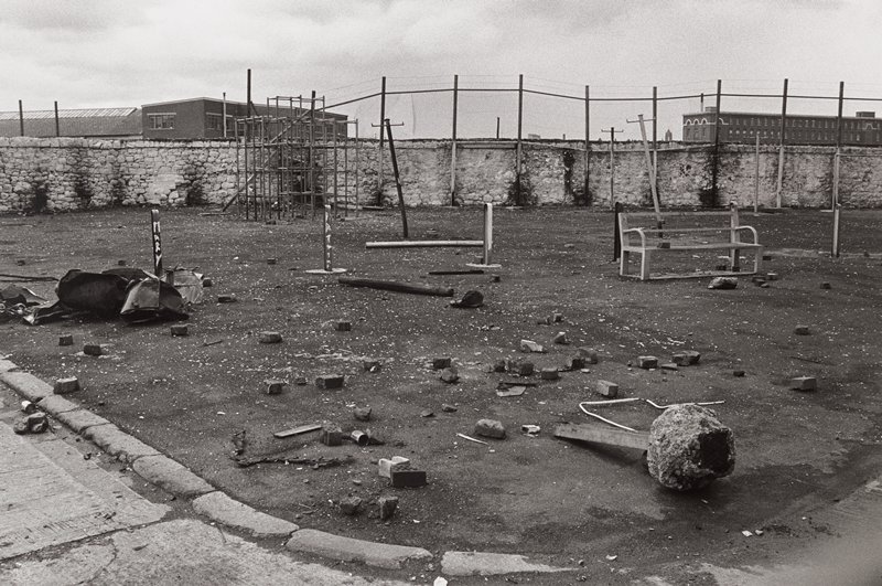 Playground, Peace Line, Roden Street, Belfast, Gilles Peress, 1972