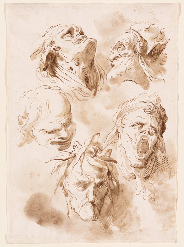Five Grotesque Heads, Gaetano Gandolfi, 18th century