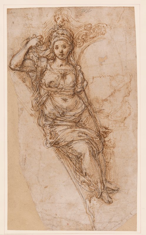 Female Figure in a Spandrel, Study for the Allegory of Modesty, Bernardino Poccetti, 1583–85