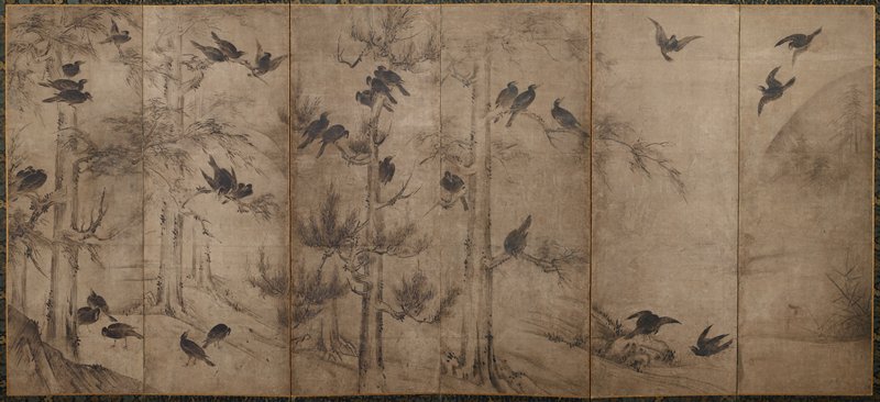 Crows and Cryptomeria, late 16th century
