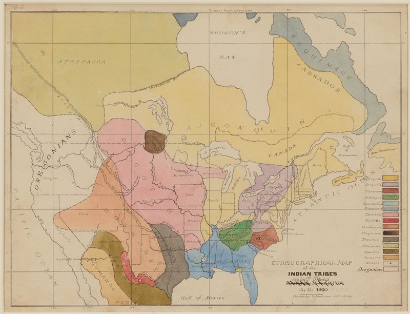 Ethnographic Map of the Indian Tribes of the United States, A.D. 1600, Seth Eastman, 1849–55